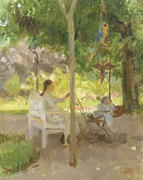 Kinderjuffrouw in de diergaarde, Den Haag Oil Painting by Isaac Lazarus Israels