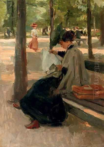 Reading in the Bois de Boulogne, Paris Oil Painting by Isaac Lazarus Israels
