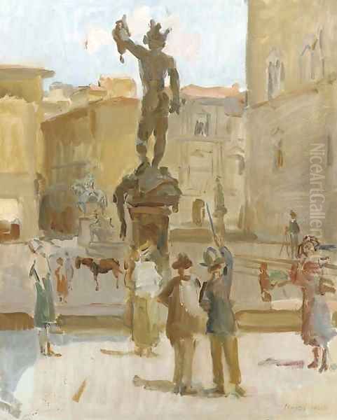 Ancient beauty visitors at The Piazza della Signoria, Florence Oil Painting by Isaac Lazarus Israels