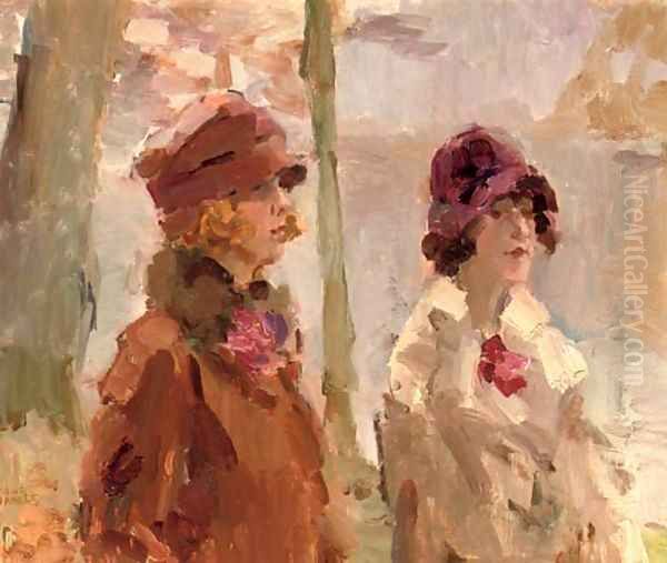 Meisjes in het Haagsche Bosch elegant ladies strolling in the park Oil Painting by Isaac Lazarus Israels