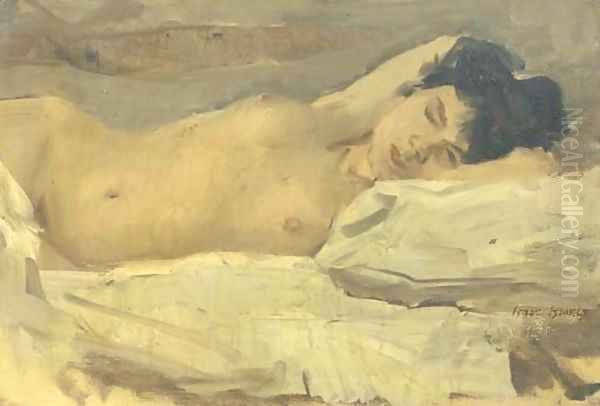 Slapend naakt a reclining nude Oil Painting by Isaac Lazarus Israels