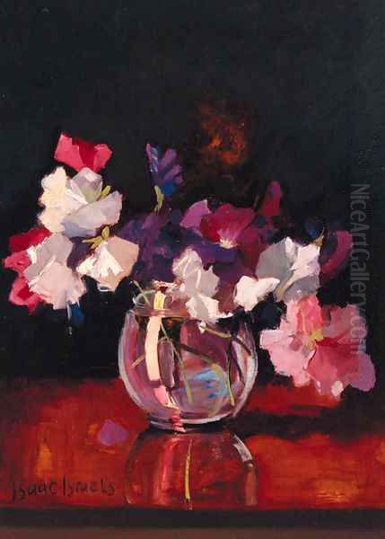 Sweet-peas in a rotund glass Vase Oil Painting by Isaac Lazarus Israels