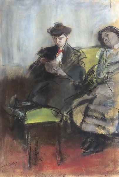 Interieur met twee dames Oil Painting by Isaac Lazarus Israels