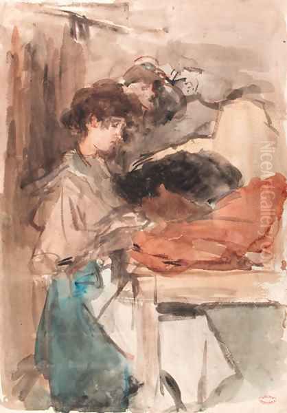 Seamstresses at work in Paguin's studio, Paris Oil Painting by Isaac Lazarus Israels