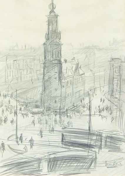 A bird's-eye view of the Munttoren, Amsterdam Oil Painting by Isaac Lazarus Israels