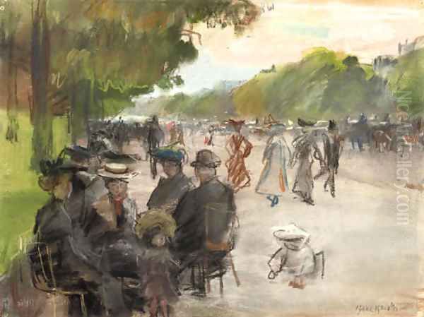 Elegant Parisians along an allee in the Bois de Boulogne, Paris Oil Painting by Isaac Lazarus Israels