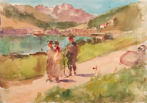Going for a walk by a mountain lake near Bern, Switzerland Oil Painting by Isaac Lazarus Israels