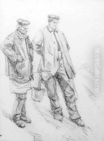 Two gravediggers Oil Painting by Isaac Lazarus Israels