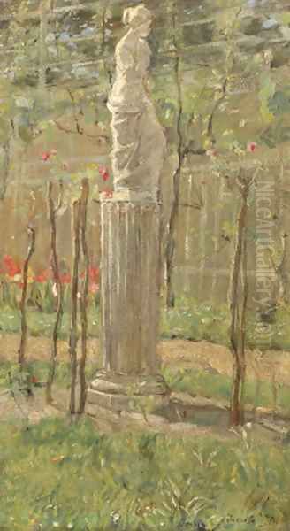 A classical statue in a park Oil Painting by Isaac Lazarus Israels