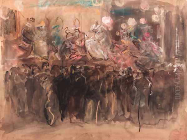 A Paris fair with dancers on stage Oil Painting by Isaac Lazarus Israels