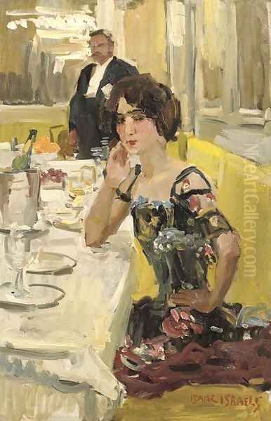 A table au Restaurant Le Perroquet, Paris Oil Painting by Isaac Lazarus Israels