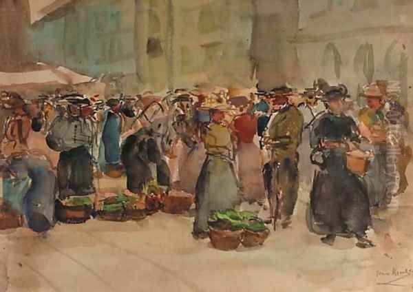 A vegetable market in Bern, Switzerland Oil Painting by Isaac Lazarus Israels