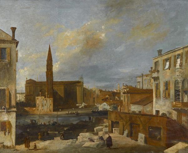 < Ville Venitienne Animee De Personnages >. Oil Painting by (Giovanni Antonio Canal) Canaletto