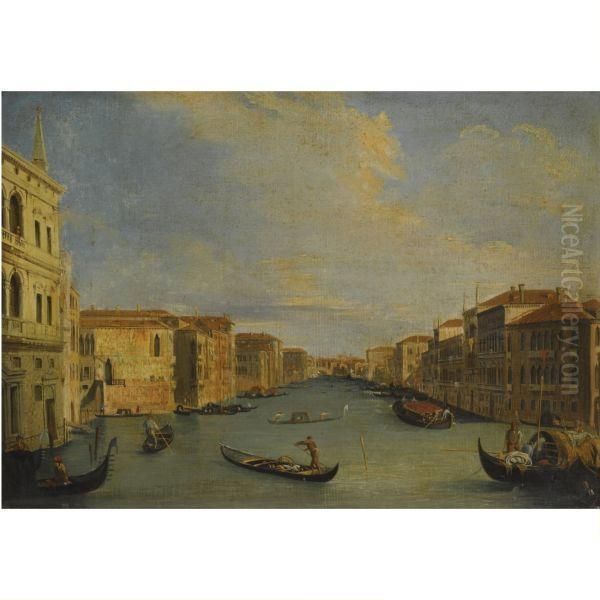 Venice, A View Of The Grand 
Canal Looking North-east From Thepalazzo Balibi Towards The Rialto 
Bridge Oil Painting by (Giovanni Antonio Canal) Canaletto