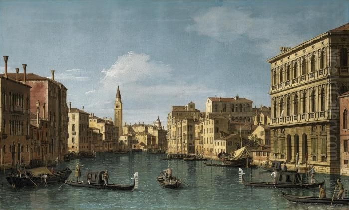 The Grand Canal, Venice, Looking
 North-west From The Ca' Corner Tothe Ca' Contarini Degli Scrigni, With 
The Campanile Of Santa Mariadella Oil Painting by (Giovanni Antonio Canal) Canaletto
