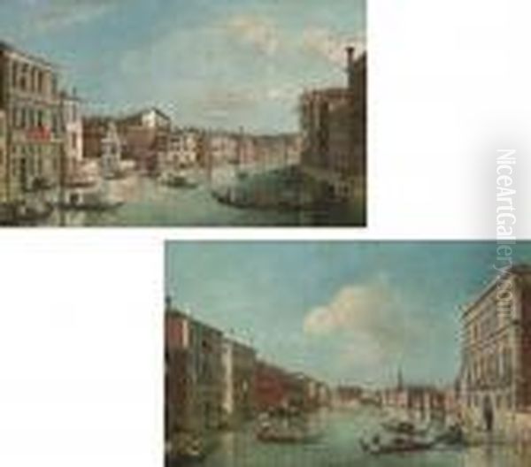 The Grand Canal, Venice, Looking
 East From The Palazzo Flanginitowards San Marcuola; The Grand Canal, 
Venice, Looking North Westfrom The Palazzo Vendramin-calergi Towards San
 Geremia And Thepalazzo Flangini Oil Painting by (Giovanni Antonio Canal) Canaletto