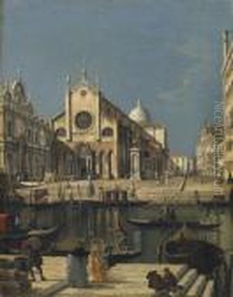 The Church And Campo Santi 
Giovanni E Paolo, Venice, With The Scuola Grande Di San Marco And 
Verrocchio's Equestrian Monument To Bartolomeo Colleoni Oil Painting by (Giovanni Antonio Canal) Canaletto