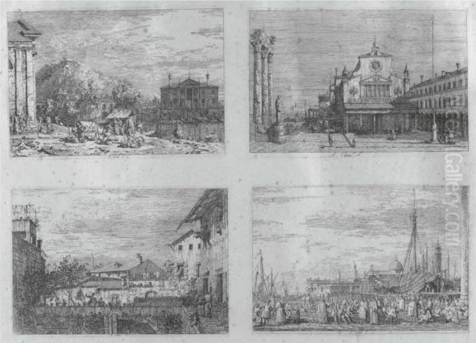 The Market On The Molo; The 
Terrace; The Market At Dolo; Imaginary View Of S. Giacomo Di Rialto (b. 
20, 24, 26, 30) Oil Painting by (Giovanni Antonio Canal) Canaletto