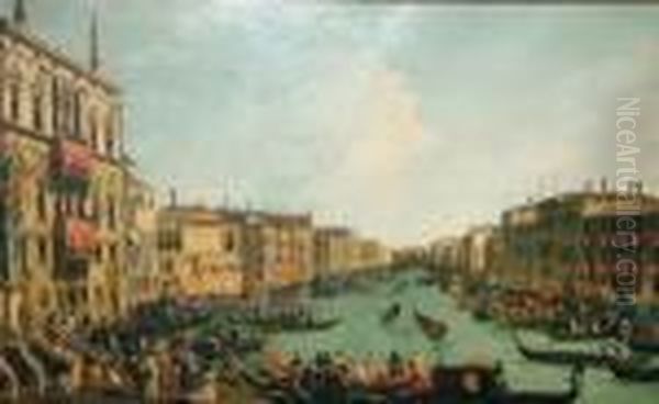 View Of The Grand Canal, Venice;
 Oiliograph, 83x135cm: Together With Two Other Prints And Engravings 
After Various Hands Oil Painting by (Giovanni Antonio Canal) Canaletto