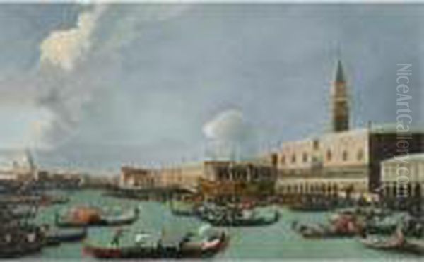 Venice, A View Of The Bacino Di 
San Marco With The Bucintoro Returning To The Molo On Ascension Day Oil Painting by (Giovanni Antonio Canal) Canaletto