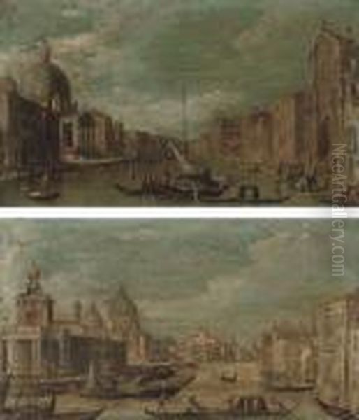 The Grand Canal, Venice, Looking
 South-west, From The Chiesa Degli Scalzi Towards The Fondamenta Della 
Croce, With San Simeone Piccolo; And Santa Maria Della Salute, Venice, 
With The Punta Della Dogana, And The Giudecca Beyond Oil Painting by (Giovanni Antonio Canal) Canaletto