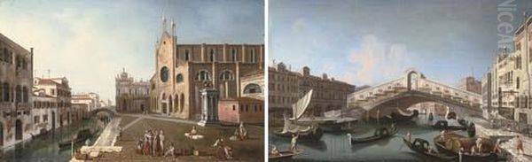 The Rialto, Venice; And Church Of The Frari Oil Painting by (Giovanni Antonio Canal) Canaletto