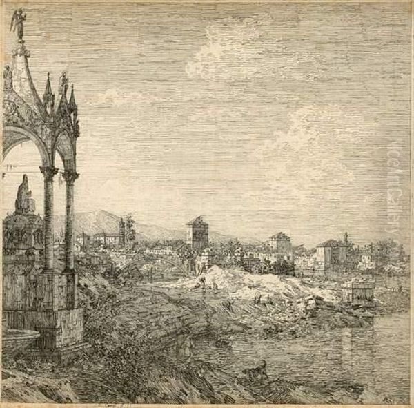 Vue D'une Ville Avec La Tombe D'un Eveque (partie Droite). Vers
 1744. Oil Painting by (Giovanni Antonio Canal) Canaletto