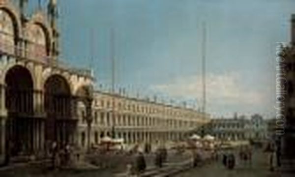 The Piazza San Marco, Venice, 
Looking Towards The Procuratie Nuove And The Church Of San Geminiano 
From The Campo Di San Basso Oil Painting by (Giovanni Antonio Canal) Canaletto