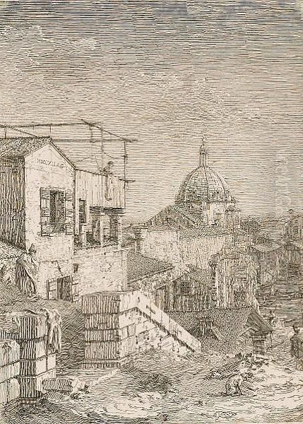 The House With The Inscription (left Half Of Individial Plate) (bromberg 13) Oil Painting by (Giovanni Antonio Canal) Canaletto