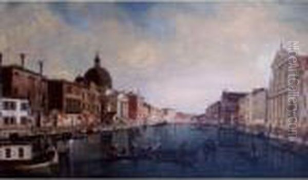 A View Of The Grand Canal, 
Venice, With The Church Of The San Simeone Piccolo On The Left And The 
Scalzi On The Right Oil Painting by (Giovanni Antonio Canal) Canaletto