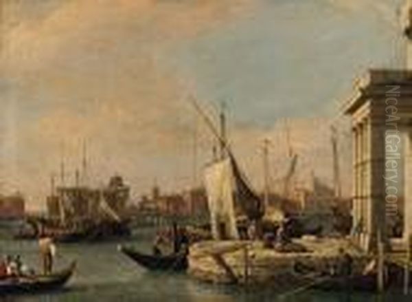 The Quay Of The Dogana And The 
Giudecca Canal, Venice, The Churchesof San Giovanni Battista And The 
Zitelle Beyond Oil Painting by (Giovanni Antonio Canal) Canaletto