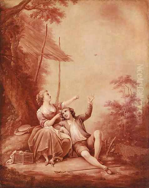 An Arcadian Landscape with a Shepherd and Shepherdess carousing by a Tree Oil Painting by Jean-Baptiste Huet