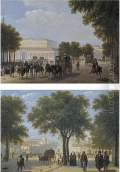 A View Of Calle Atocha, Madrid; A
 Possible View Of Paseo Del Prado, With The Cibeles Fountain Beyond, 
Madrid Oil Painting by Guiseppe Canella