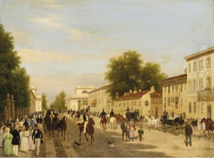Veduta Del Corso Di Porta Orientale In Milano Oil Painting by Guiseppe Canella