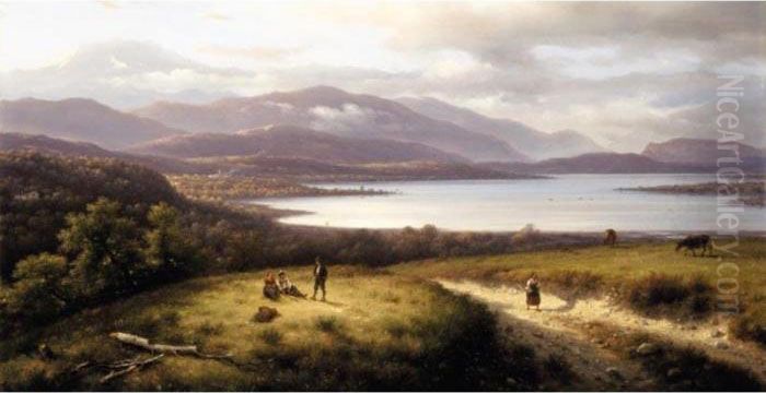 Veduta Del Lago Di Varese Da Villa Cagnola Oil Painting by Guiseppe Canella