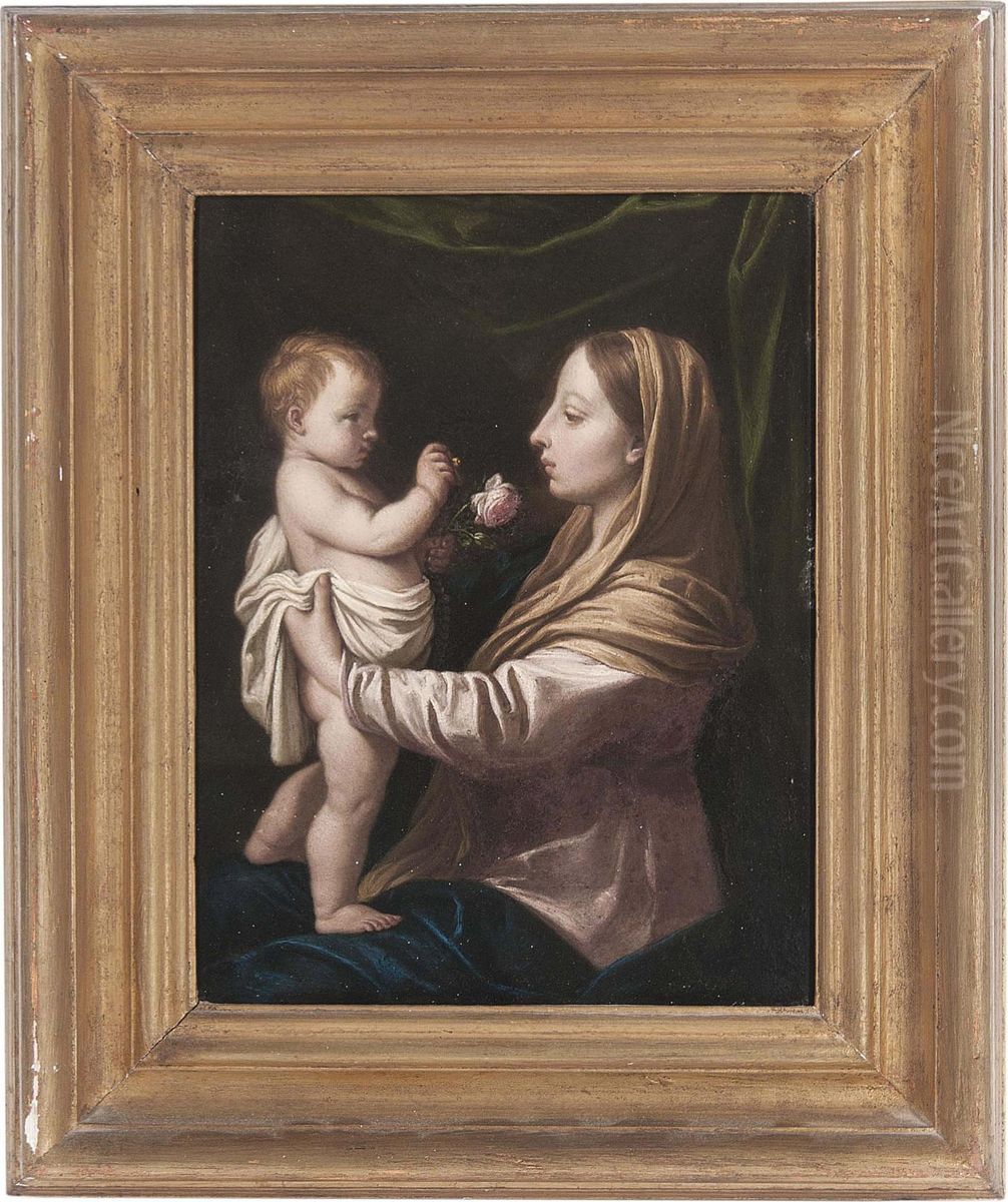 La Madonna Della Rosa Oil Painting by Simone Cantarini (Pesarese)