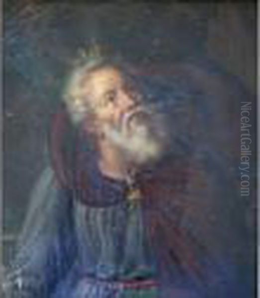 Bearded Man In A Cloak In A Stormy Landscape Oil Painting by Simone Cantarini (Pesarese)