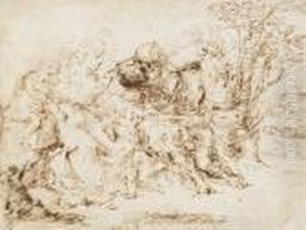 Etude Pour La Sainte Famille Avec Saint Jean-baptiste Oil Painting by Simone Cantarini (Pesarese)