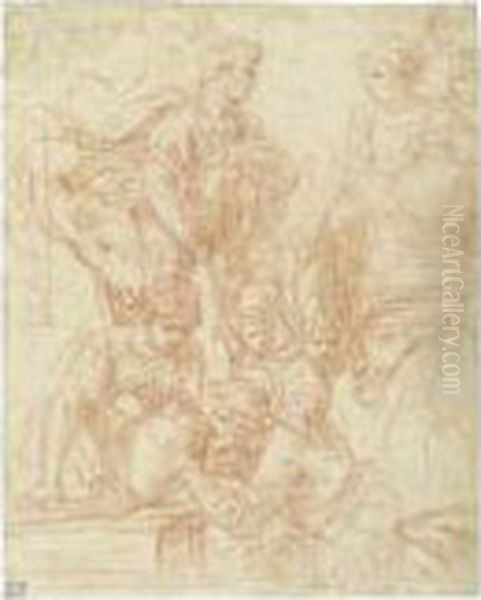 Eliezer Meeting Rebecca And Eliezer Drinking From Rebecca'sjar Oil Painting by Simone Cantarini (Pesarese)