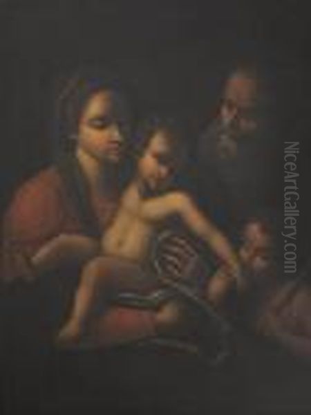Sacra Famiglia Con San Giovannino Oil Painting by Simone Cantarini (Pesarese)