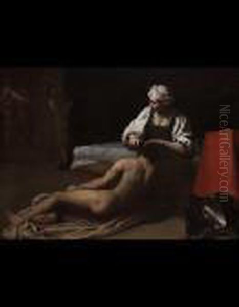 Sansone E Dalila Oil Painting by Simone Cantarini (Pesarese)