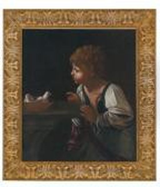Ritratto Di Ragazzo Con Piccioni Oil Painting by Simone Cantarini (Pesarese)
