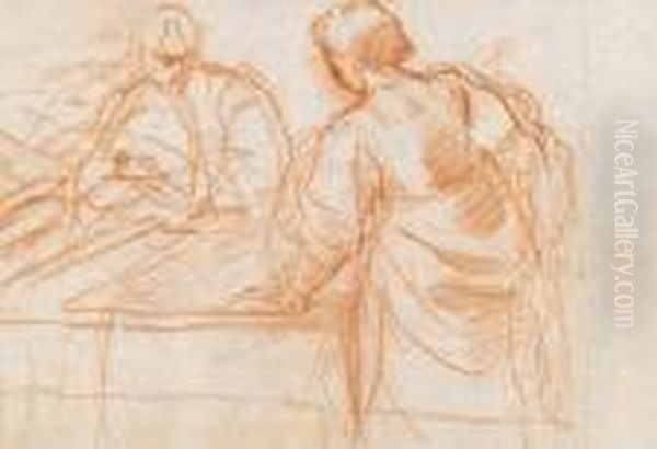 Etude De Deux Personnages Oil Painting by Simone Cantarini (Pesarese)