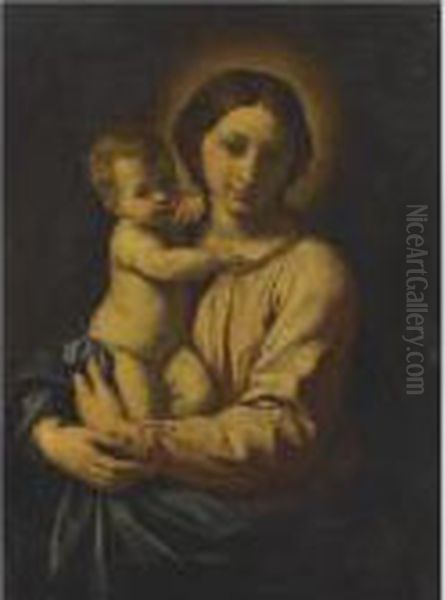 Madonna And Child Oil Painting by Simone Cantarini (Pesarese)