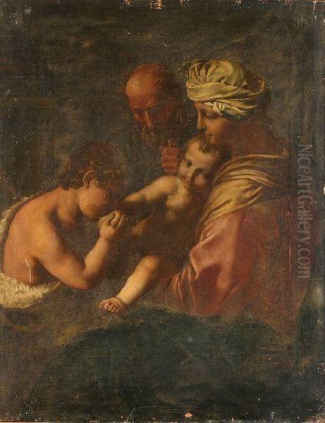 Sacra Famiglia Oil Painting by Simone Cantarini (Pesarese)