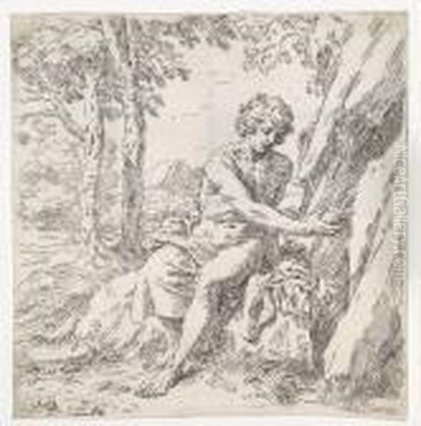 Die Entfuhrung Des 
Ganymed,radierung, In Der Platte Bez. A. Correggio Inve Et Pinxit, 25,5 
X50,5 Cm, O. Passep. Oil Painting by Simone Cantarini (Pesarese)