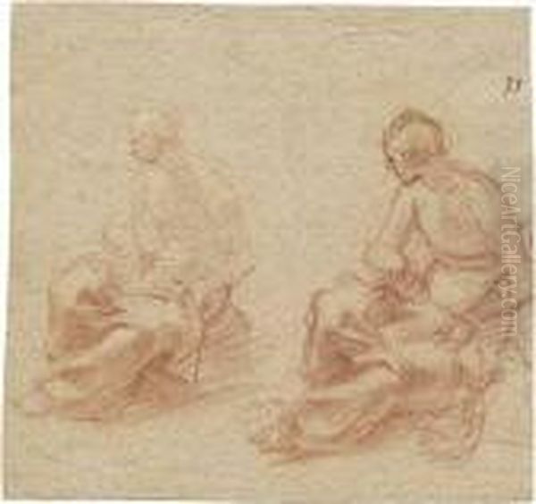 Zugeschrieben -: Zwei Studien Oil Painting by Simone Cantarini (Pesarese)