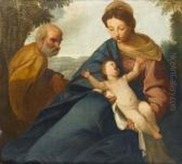 The Rest On The Flight Into Egypt Oil Painting by Simone Cantarini (Pesarese)