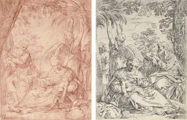 The Rest On The Flight To Egypt Oil Painting by Simone Cantarini (Pesarese)