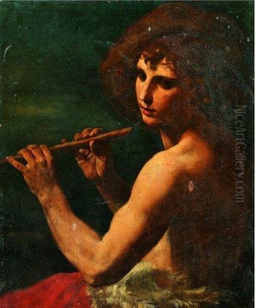Le Jeune Flutiste Oil Painting by Simone Cantarini (Pesarese)